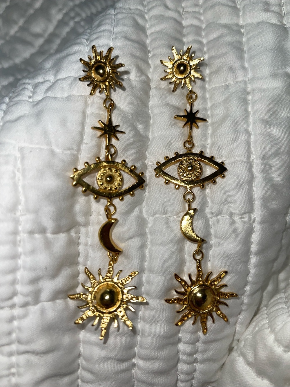 Source Unknown Gold Celestial Eye & Moon Drop Earrings